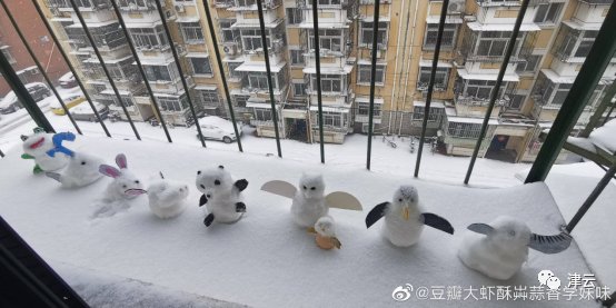 小窦|天津人玩“嗨”了！这雪人眼睛闪着红光，还戴着一串珍珠项链→