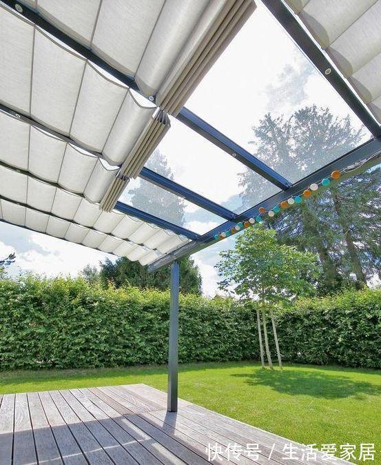 遮阳布|一楼别折腾装阳光房,直接换这种棚,通风遮阳效果好还能一键开合