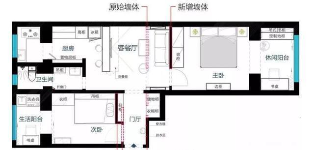 隔断|改造60㎡两居室，墙体后移扩大空间，阳台变休闲室，舒适不费钱