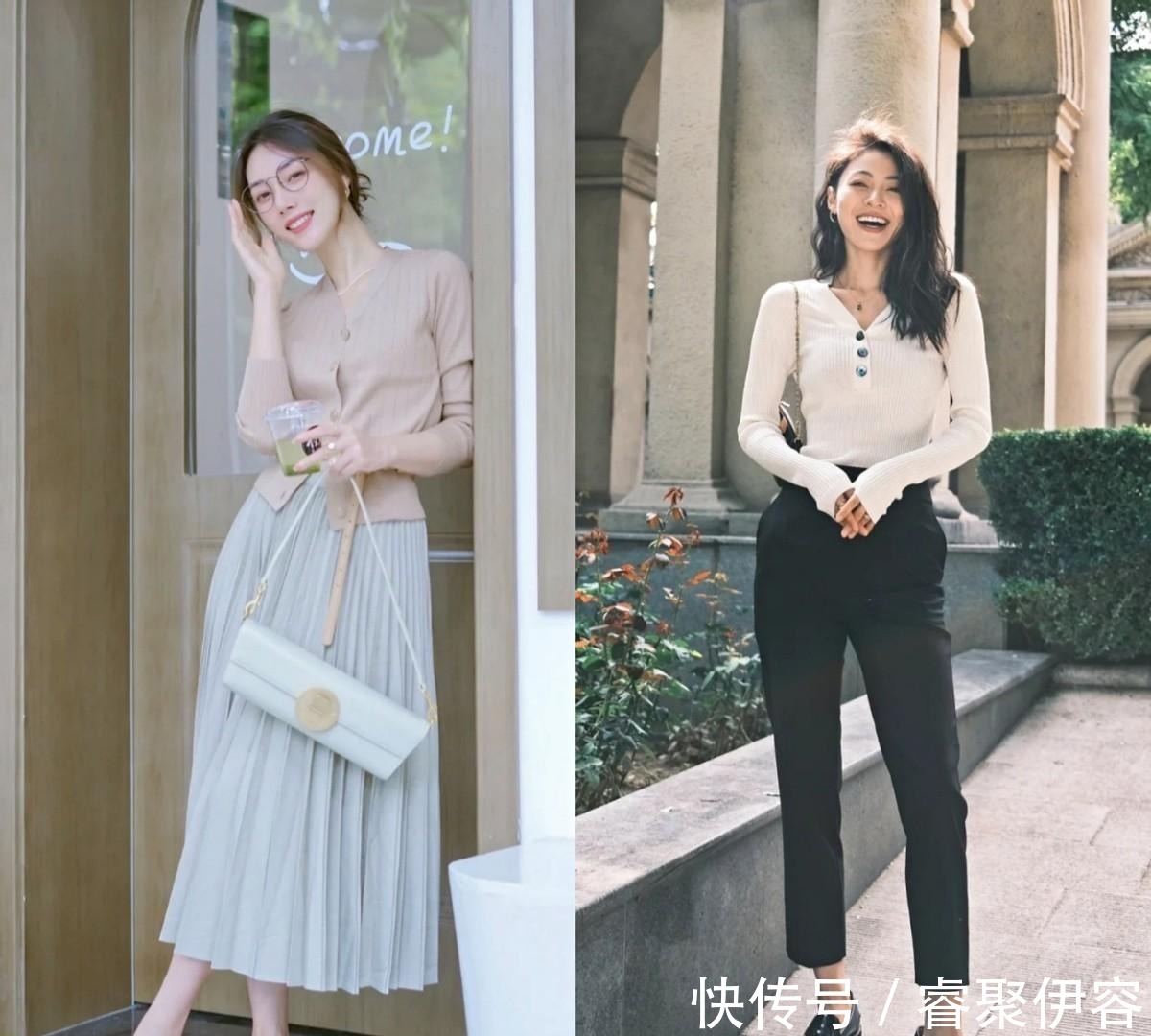 v领|奶奶衫,才是女人该有的秋装!搭配这3种下装,美的高级优雅