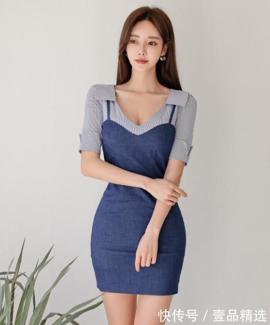 孙允珠|女神孙允珠高清时尚搭配:冰湖夏海碧波温柔吊肩包臀裙