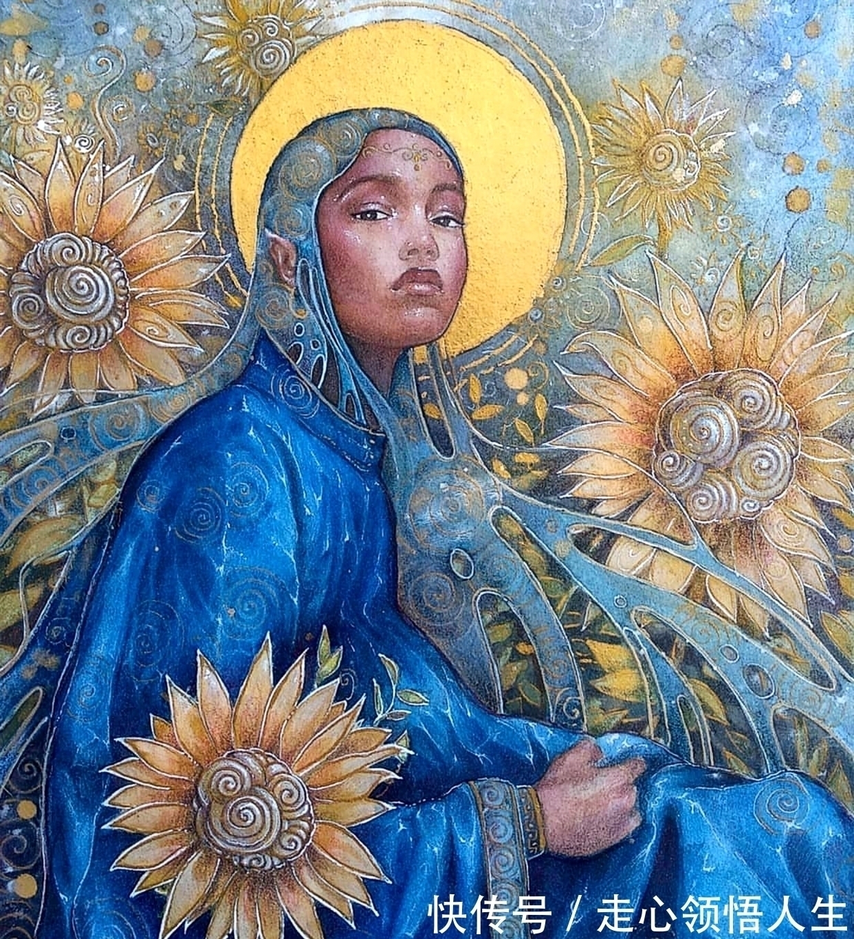 希腊$寂静宇宙中的明眸：色彩与金箔的交融，插画家卡法西斯的神话四季