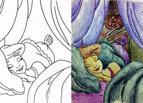 童年|家长霸占儿童填色画本,迪士尼角色全员黑化,童年回忆破碎