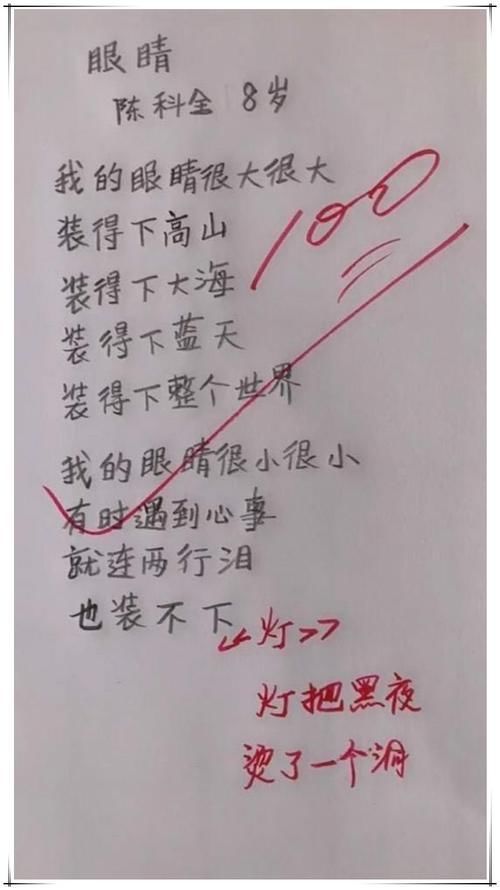8岁小学生写诗走红老师直接给满分,网友学霸的世界充满诗意