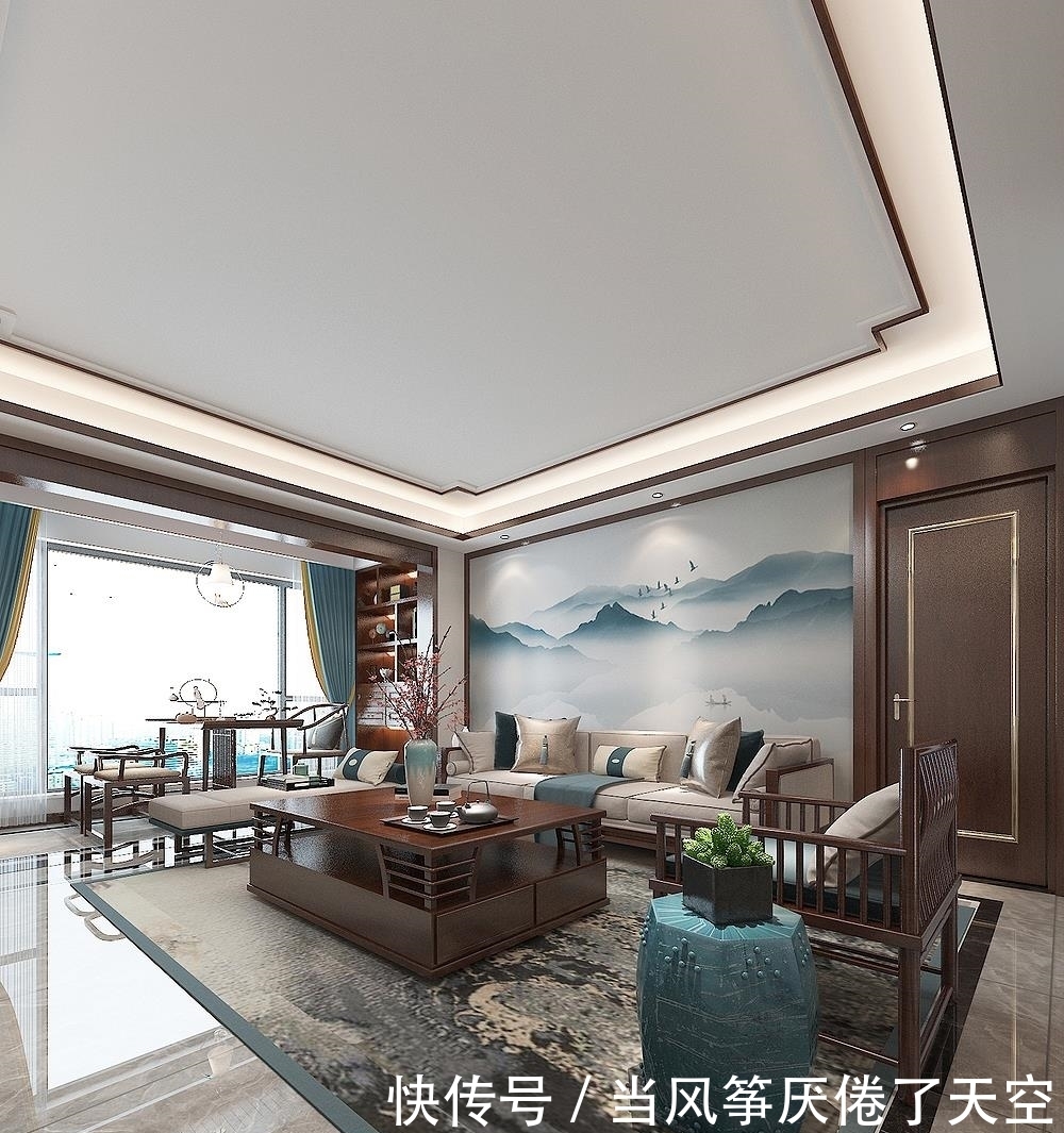 山水画|他家的中式风太好看了,入户玄关的圆形造型,很有中式意韵和品味