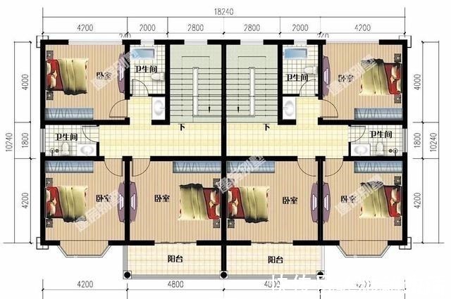 别墅|宽18米左右，两层农村双拼别墅，简单户型更适合老家建！
