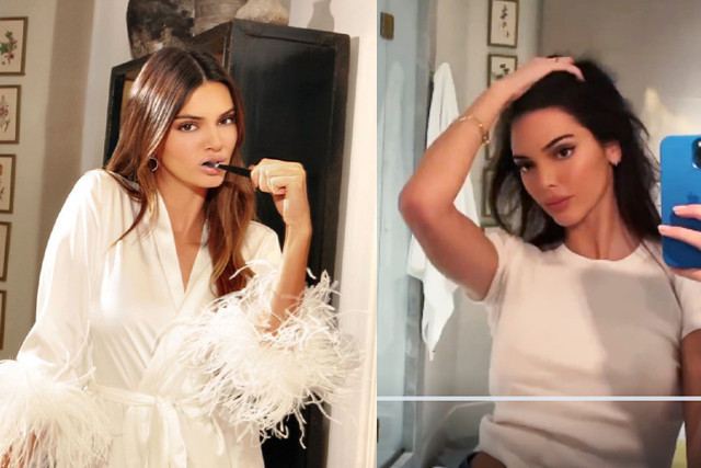 肯达尔 肯豆土味牛仔裤穿出女王范儿, 白色T恤衫梦回十八岁少女