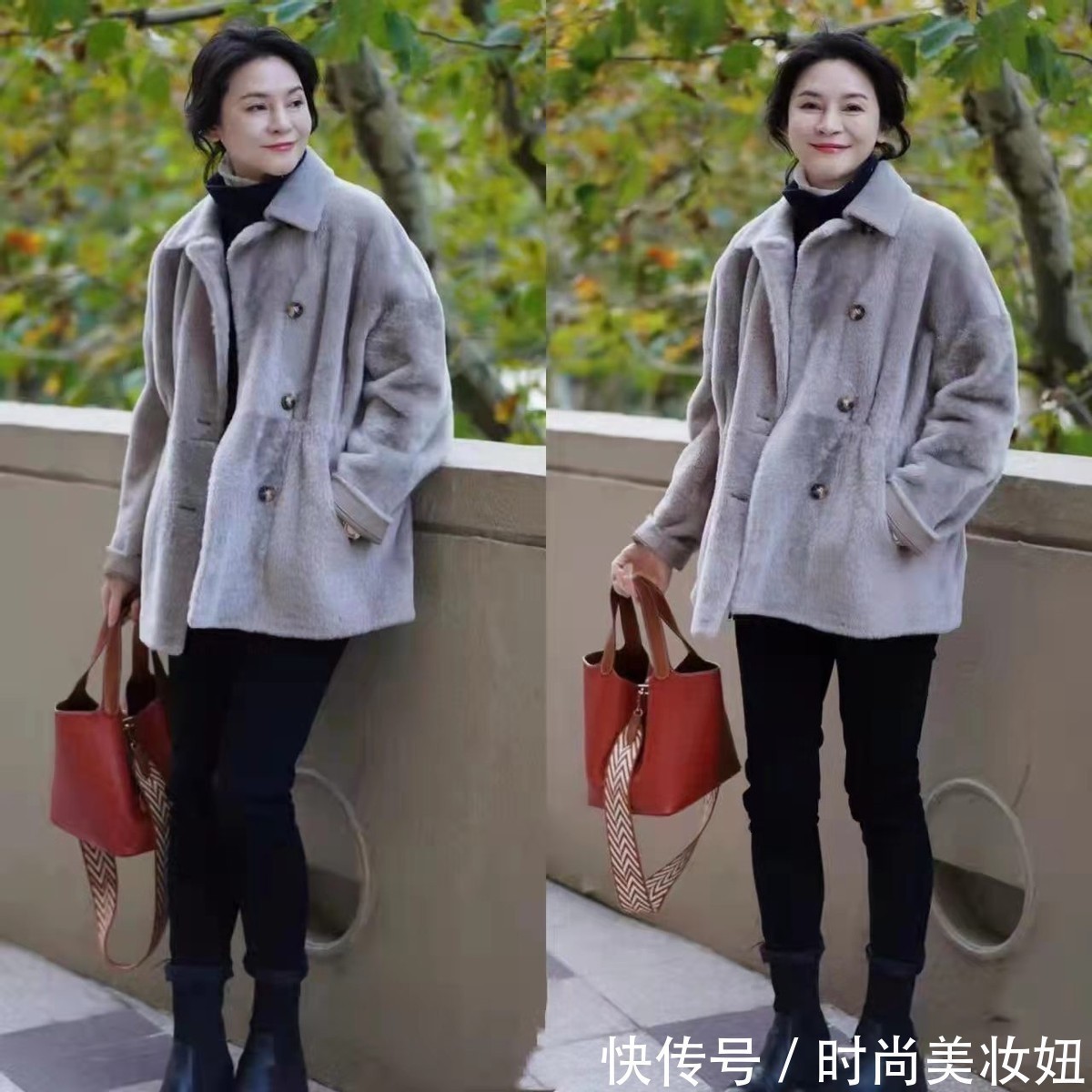 穿着 见过世面的女人,大衣很少配打底裤,看50岁妈妈的搭配,高级大气