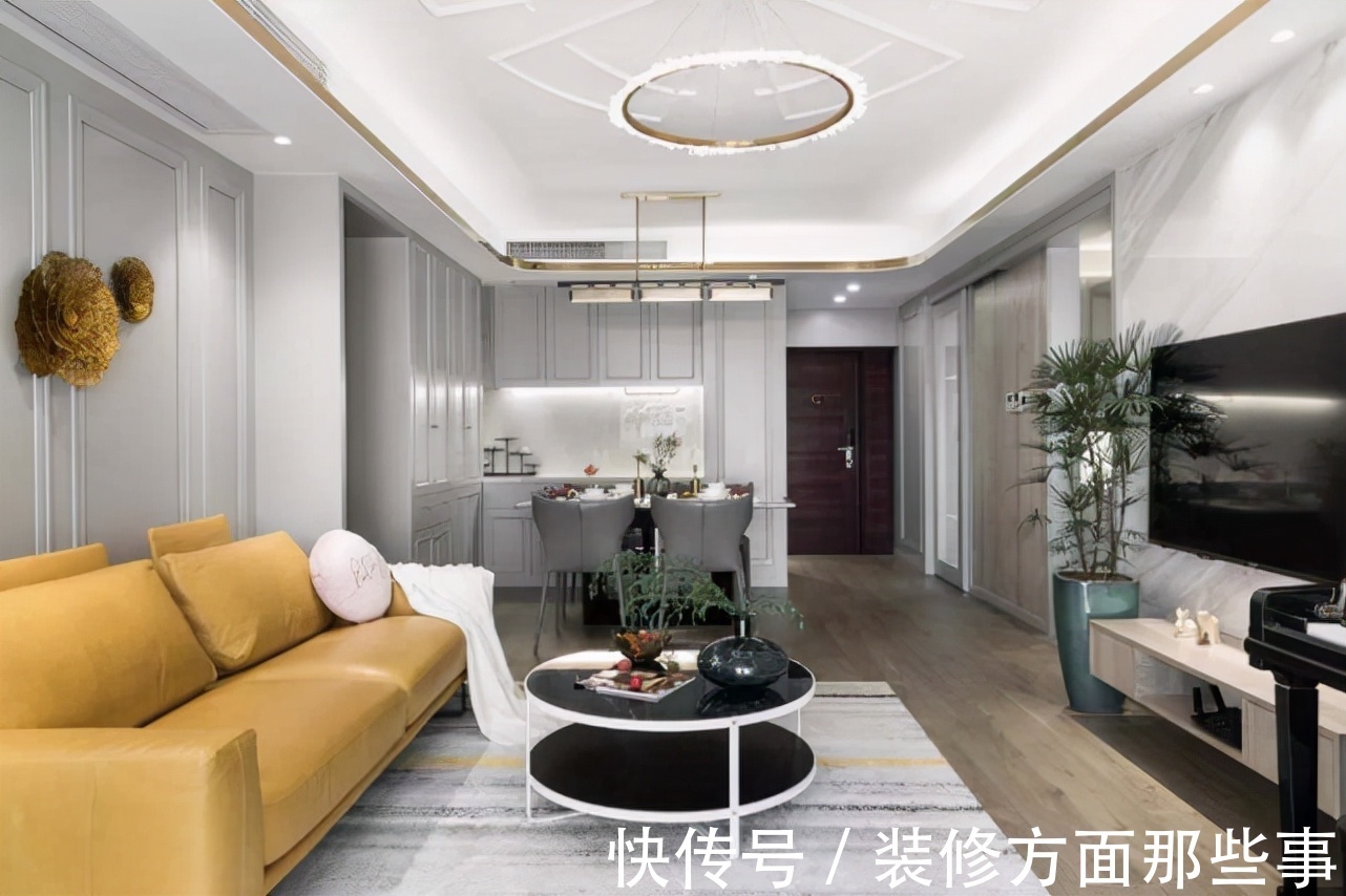 空间|110平简约轻奢风三居室,大胆采用黄色高级感扑面而来