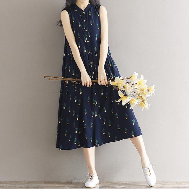 文艺|中式改良旗袍裙,棉麻材质、宽松A字版型,小清新风格