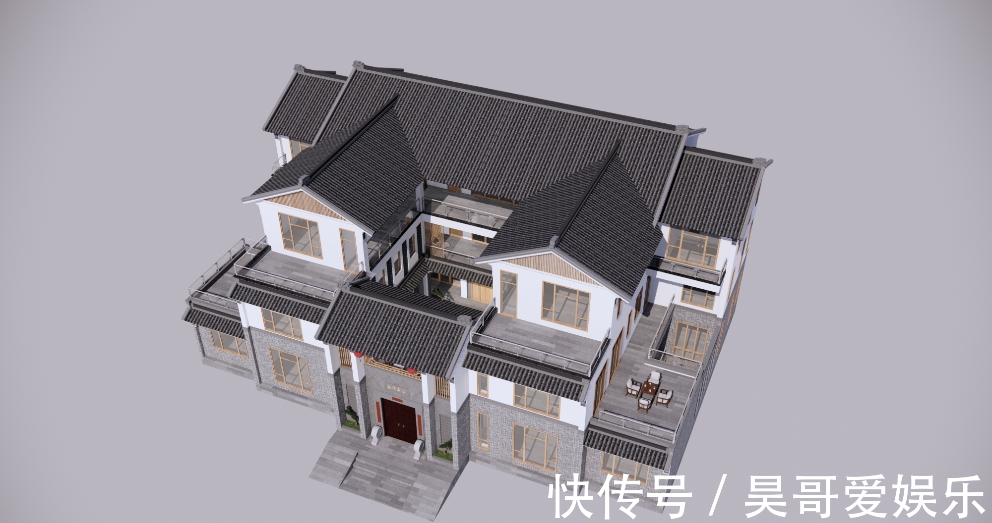 庭院|广东清远三层带地下室家族大宅现代四合院民宿28×20