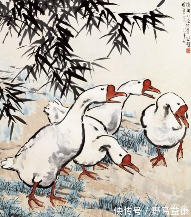 国画$他画了4只鹅卖了2400万，网友不解，专家却说：你再看看那十个字