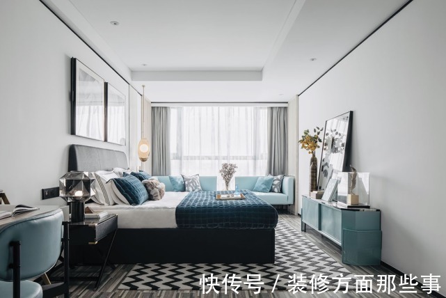 三居室|132平现代风三居室,在海蓝色海洋里做一个幸福的人