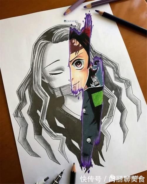 祢豆子|素描与彩稿共存,美术达人打造《鬼灭之刃》主题奇妙画作