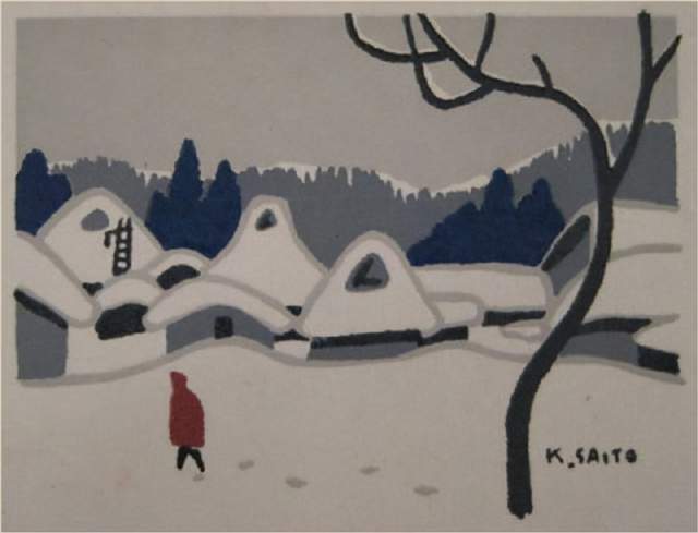 版画!日本近代版画大师斋藤清冬日雪景系列版画作品