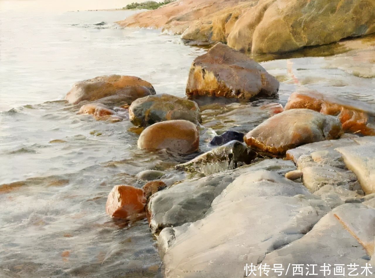 克拉科夫$这位瑞典水彩画家把海边的石头质感画得好极了