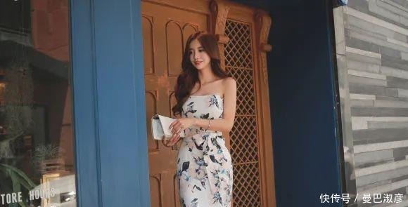 枝杈|美人美图孙允珠:油墨木槿枝杈水染雅韵抹肩裙!