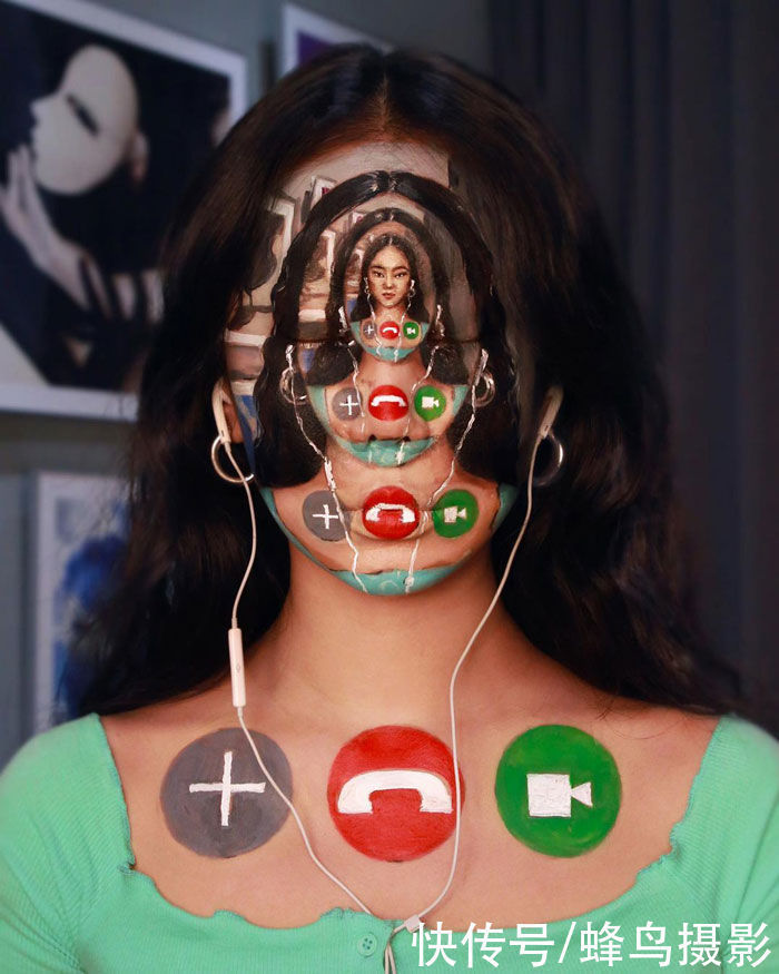 艺术家|韩国一女学生在身上画画,脸和牙齿都不放过,犹如“贞子”再现