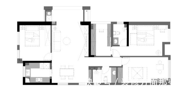 蓝白色|?129平简约风石材与木材的结合,减少空间的单一和压迫感