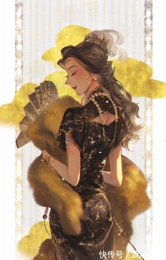 贝儿公主@迪士尼公主变“中国风”,艾莎公主汉服灵动,贝儿旗袍性感优雅