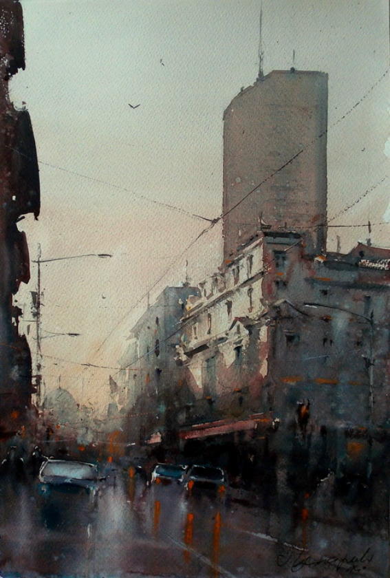水彩画!水染的建筑与街道,塞尔维亚水彩画大师Dusan Djukaric作品(一)