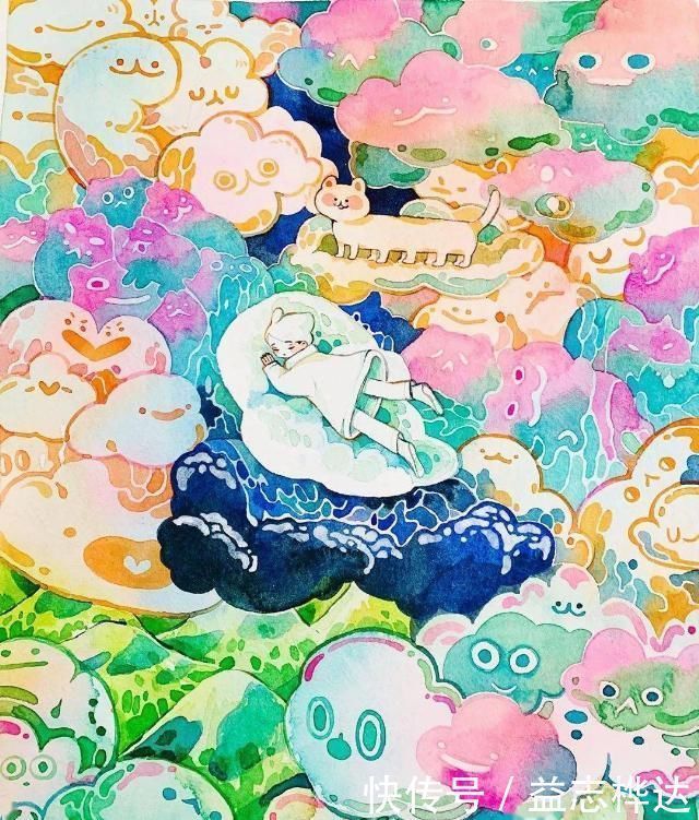 插画$哇马克笔画出水彩般效果,装饰感太强了,简单又漂亮,收藏