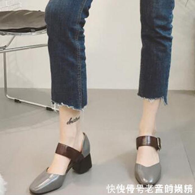 崴脚 方头粗跟鞋,穿着舒服走路更加稳固不崴脚