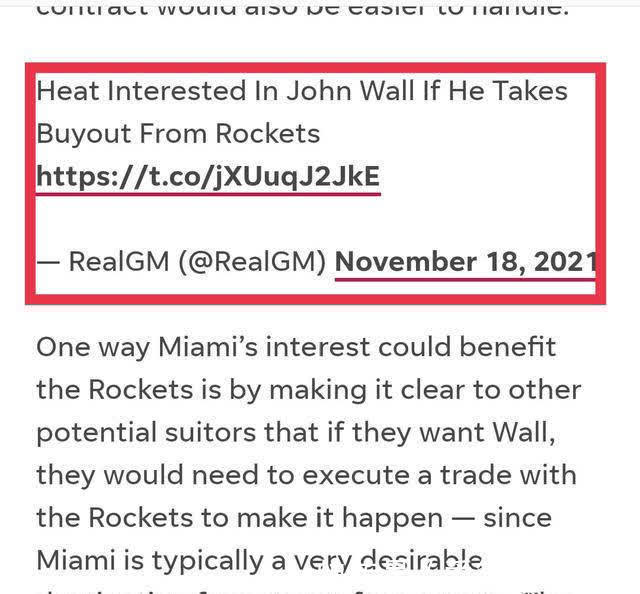 總冠軍|約翰·沃爾期待火箭隊(duì)買斷合同，前往熱火隊(duì)聯(lián)手巴特勒沖擊總冠軍