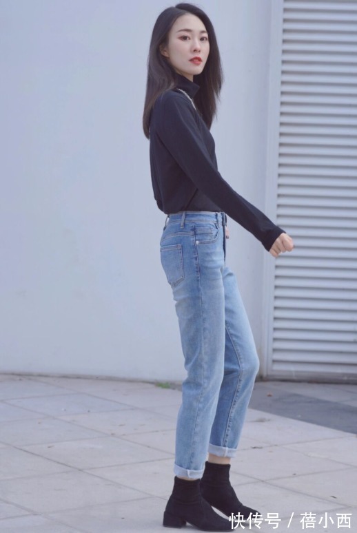 女生|小个子女生别只穿打底裤了,九分牛仔裤才是衣橱必备,配短靴超美