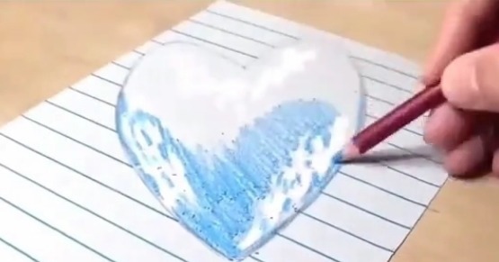 成华！美术生画3D立体爱心，成画后：不敢相信眼睛，网友：飘起来了