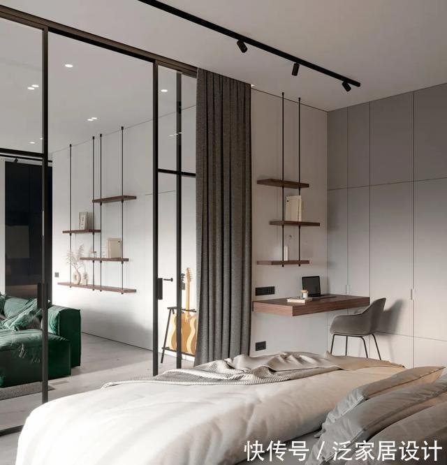 客厅|65㎡精致一居室公寓，灰色调高级到爆炸