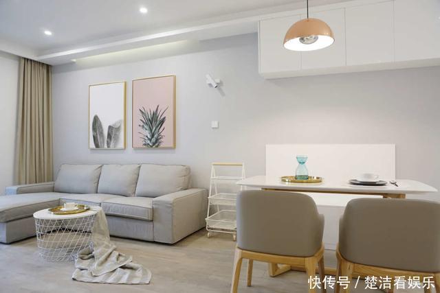 厨房|75平现代小清新空间，马卡龙色调温馨时尚，客厅镂空茶几精致唯美