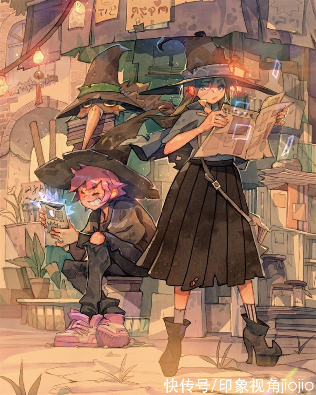 日常插画#复古风的女巫日常插画作品,猫咪灵魂陪伴设定太有爱了