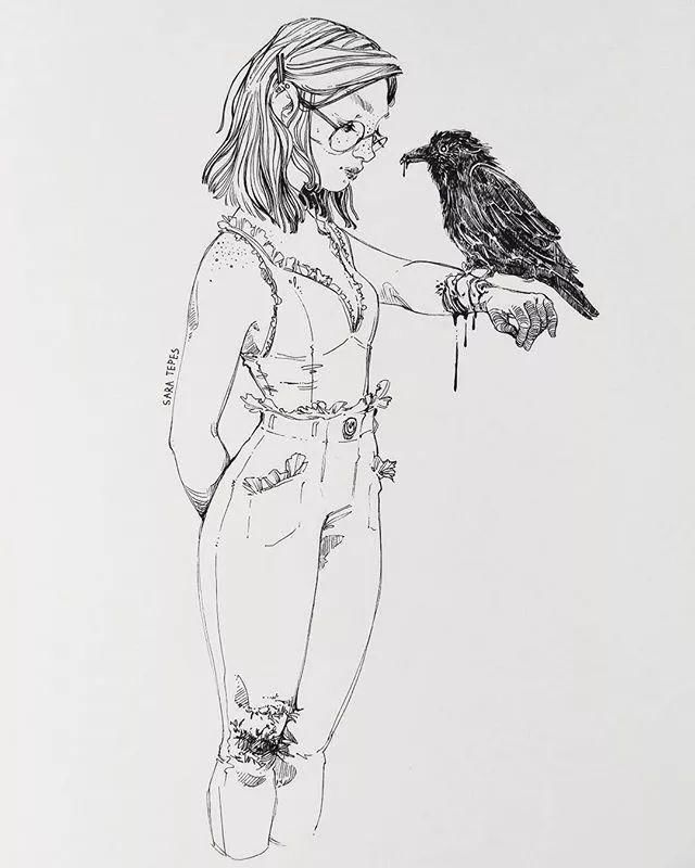 线条性$最怕长的美,还会画画的女孩子,这才是速写该有的线条啊