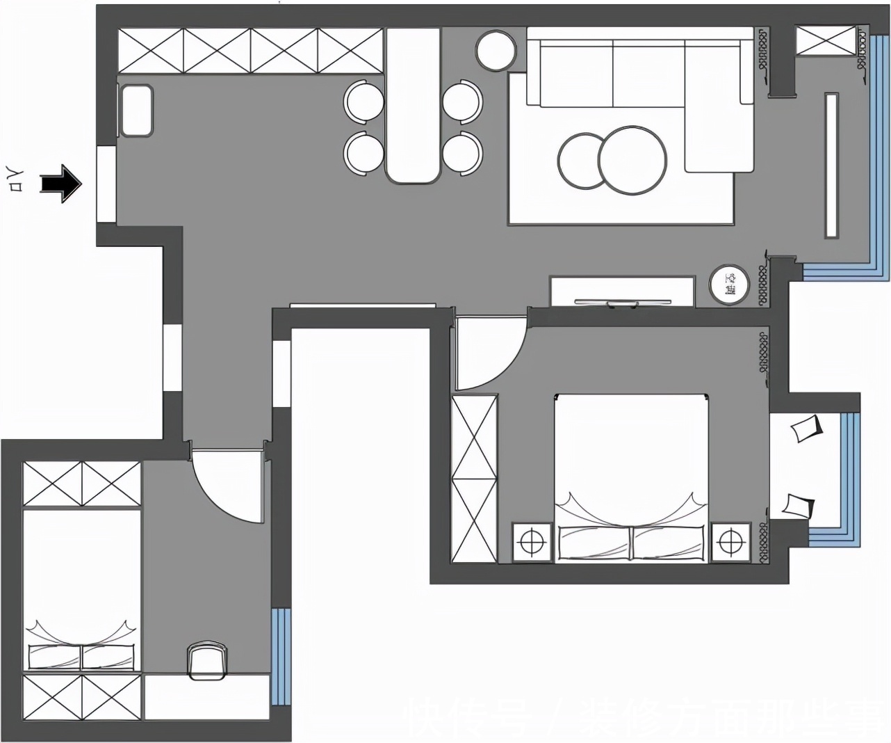 灰色|68平现代风二居室,小户型用灰色有挺明亮