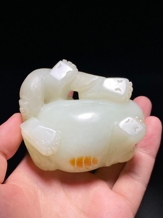 白玉!清 和田籽玉 脂白玉 独角兽