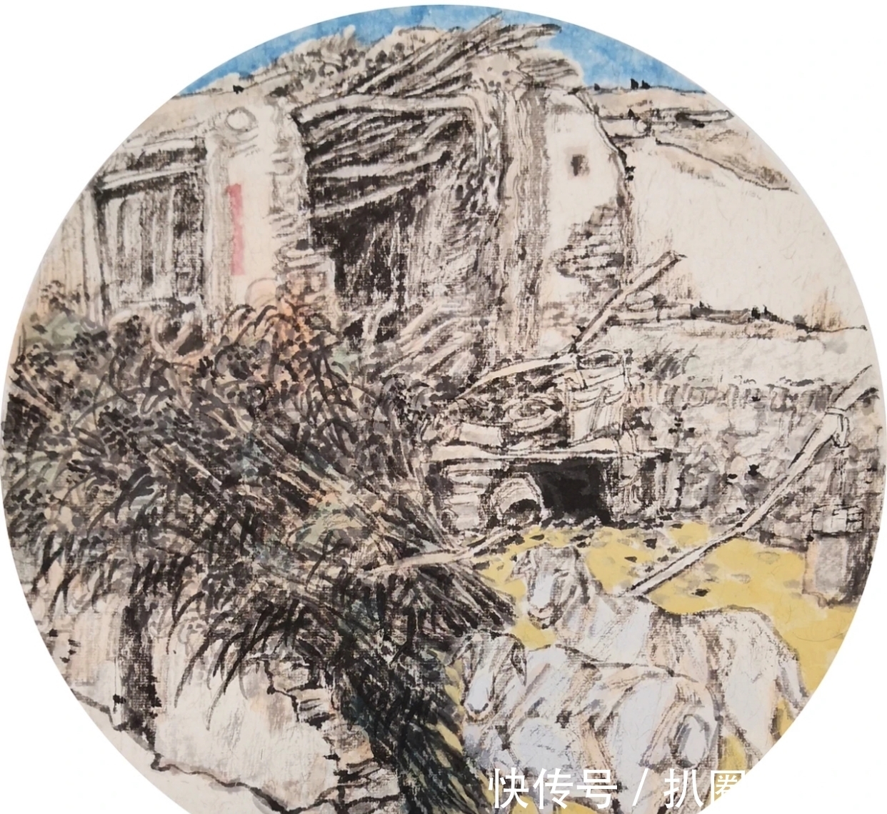 水墨$山水画|他画的水墨乡村系列,笔墨朴实无华,但有鲜活的场景感