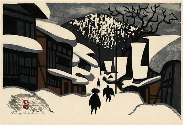 版画!日本近代版画大师斋藤清冬日雪景系列版画作品