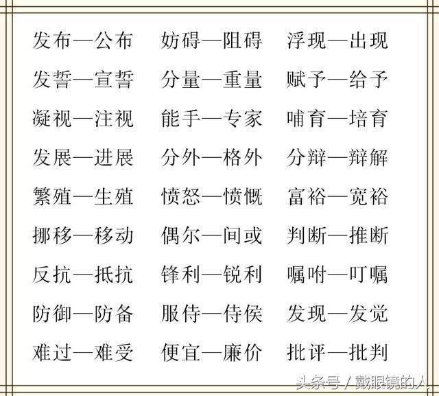 小学1--6年级两字近义词大全?为孩子果断