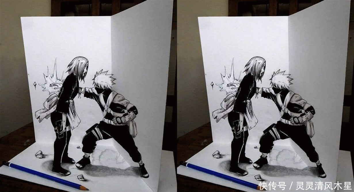 立体感|火影大神用铅笔画3D特效,鸣人大战斑帅出天际