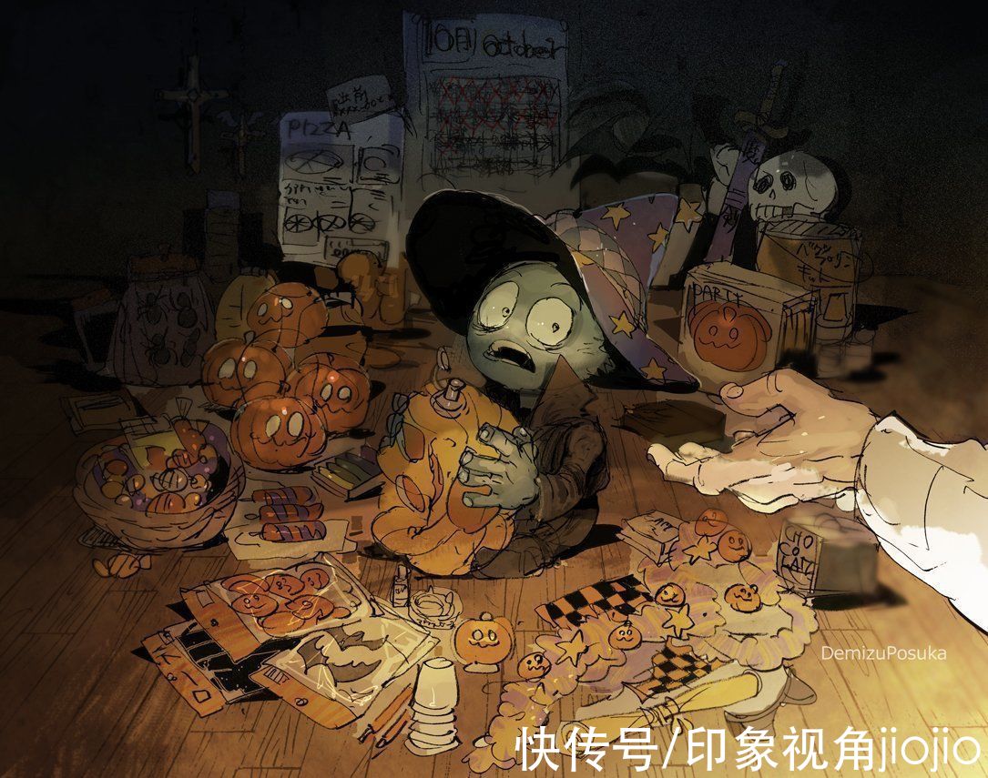 插画师#幻想异世界插画作品，鱼眼镜头视角的构图方式很奇妙