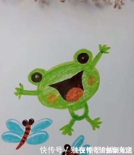 蜡笔画|美术生用蜡笔画青蛙,开始还很正常,可到最后:手长头上了?