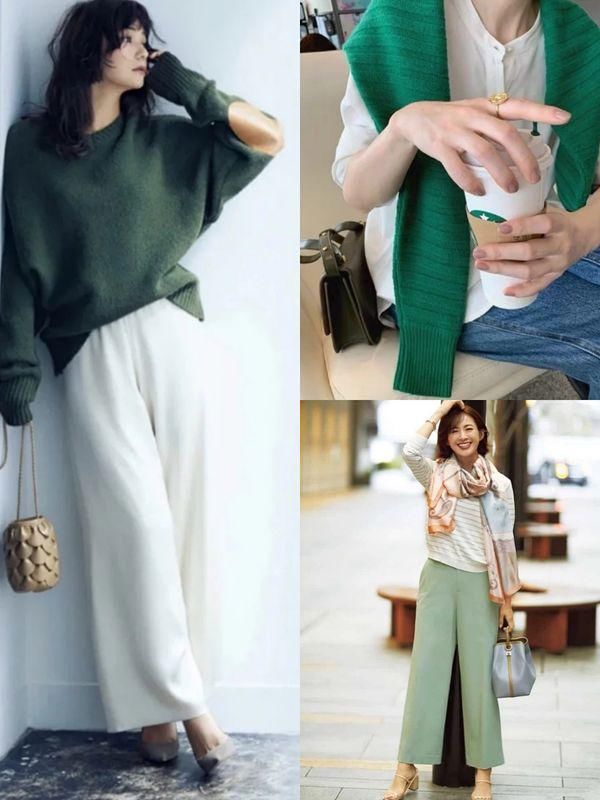 春天就该添一点“绿”，日系风绿色系毛衣搭配来了，太好看了