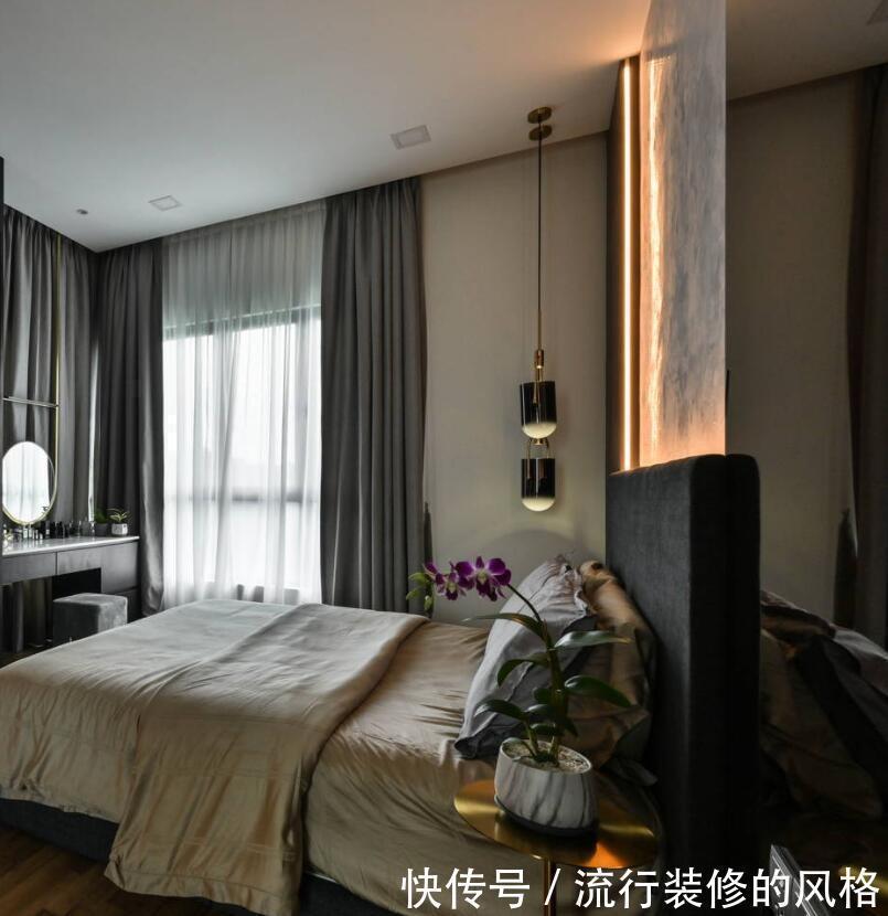 床尾|111㎡用黑白灰装出大宅范,岩板和灯带的碰撞,不小心溢出高级感