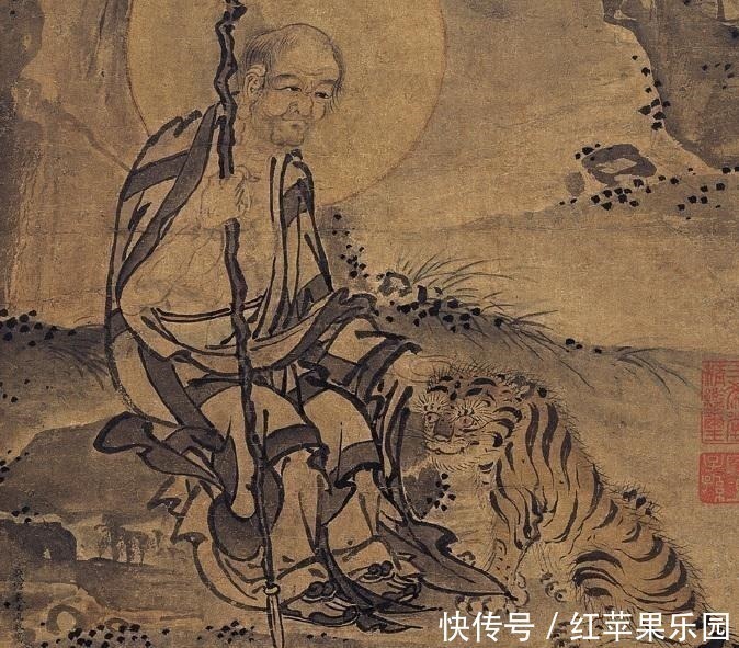 罗汉图！700年前的古画，疑似出现穿越中的老虎，画中老人表情更奇怪