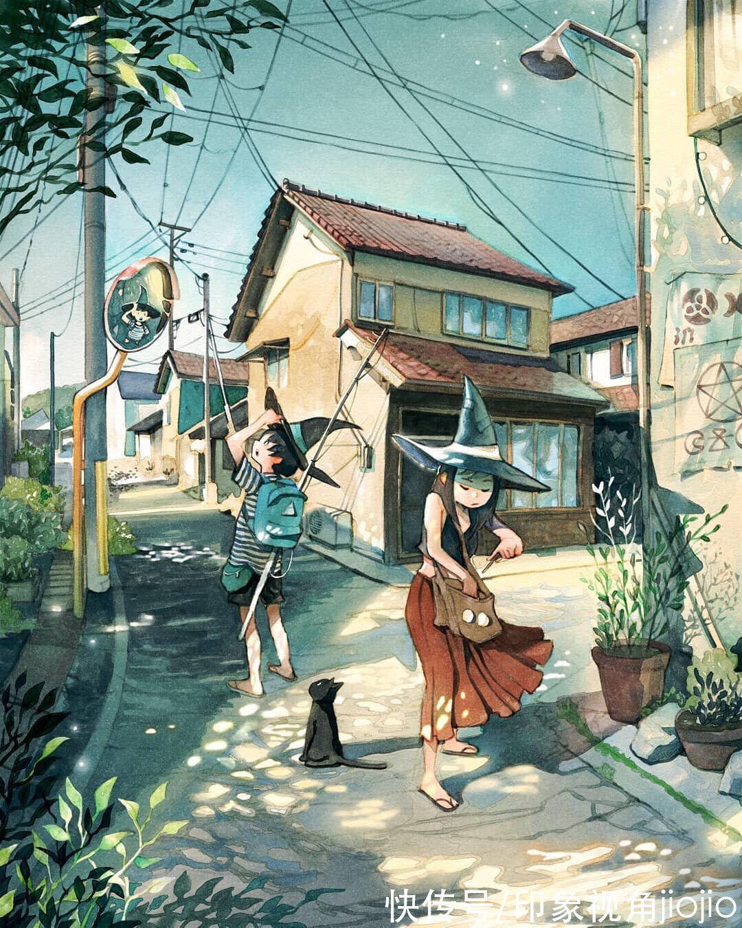 日常插画#复古风的女巫日常插画作品,猫咪灵魂陪伴设定太有爱了