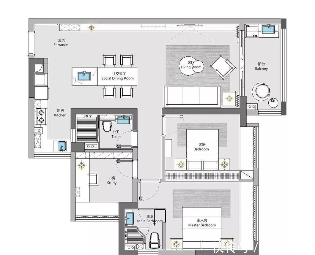 齐家栗子|89㎡现代轻奢风格新房装修,粉+蓝拼色背景墙惊艳!