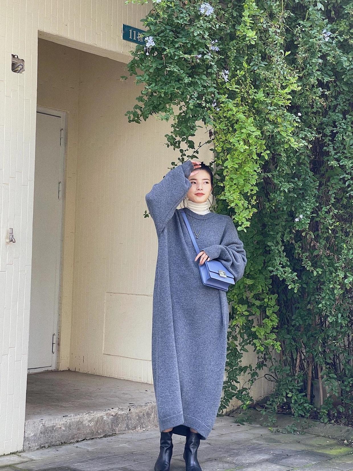 造型 今年也流行针织连衣裙,这几位时髦精都在穿,提升气质又温暖优雅