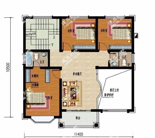 平面图|尺寸相同的两栋农村别墅,采用不同风格设计,客厅都挑空