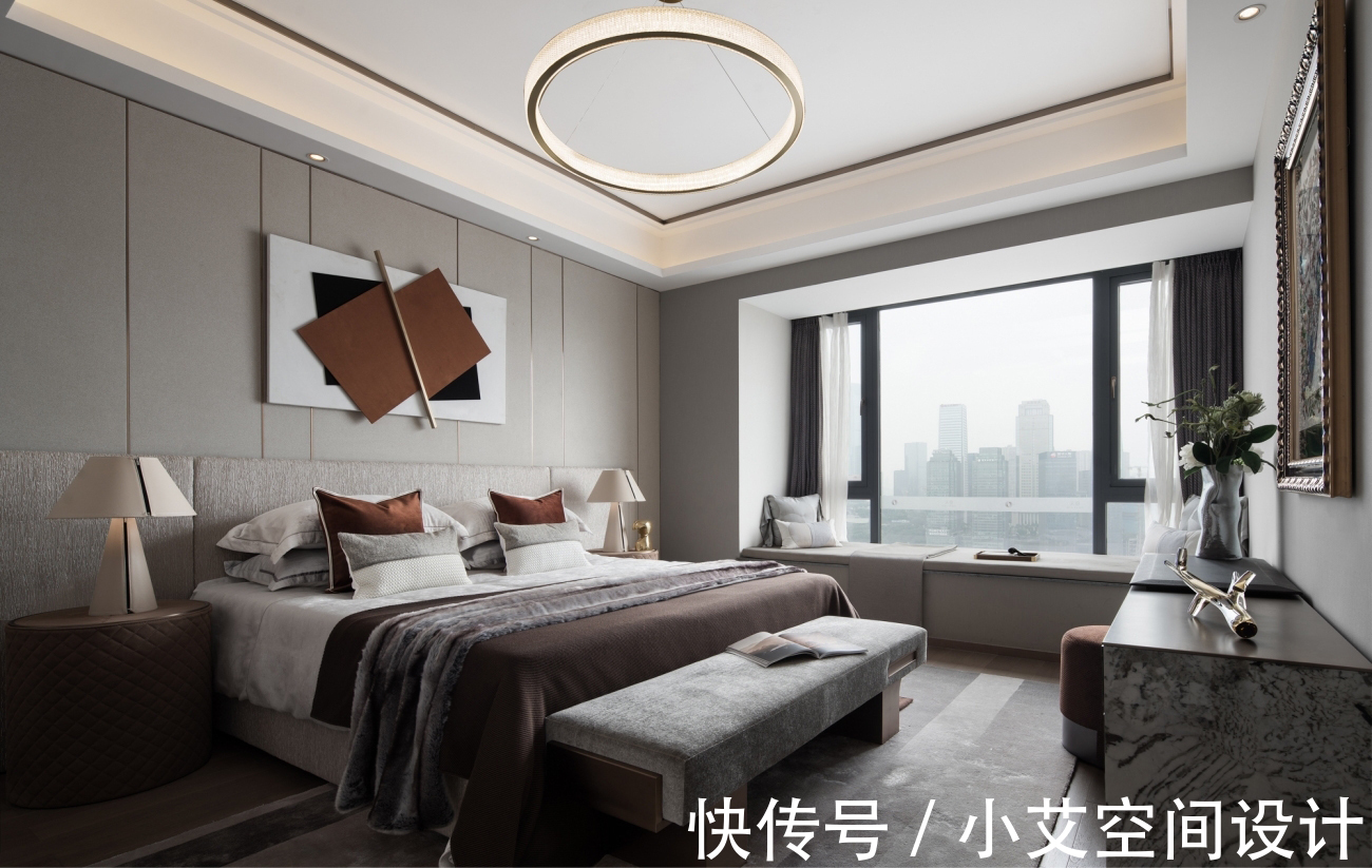 吊灯|234㎡软装设计,优雅色调和流畅曲线结合!